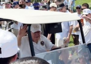 Q patriots love that when Trump golfs, he owns the libs